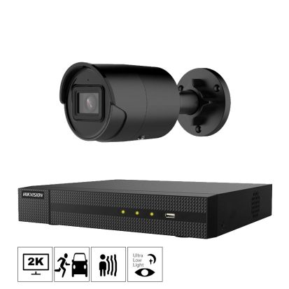 Hikvision Netcam Bullet 4MP megapixel Acusense svart black kamera pakke 1 kam