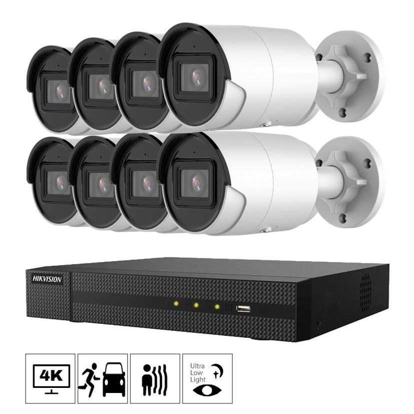 Netcam Hikvision kamera pakke 4K 8MP AcuSense DS-2CD2083G2-I-8