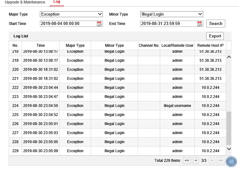 Logg i Hikvision NVR opptaker